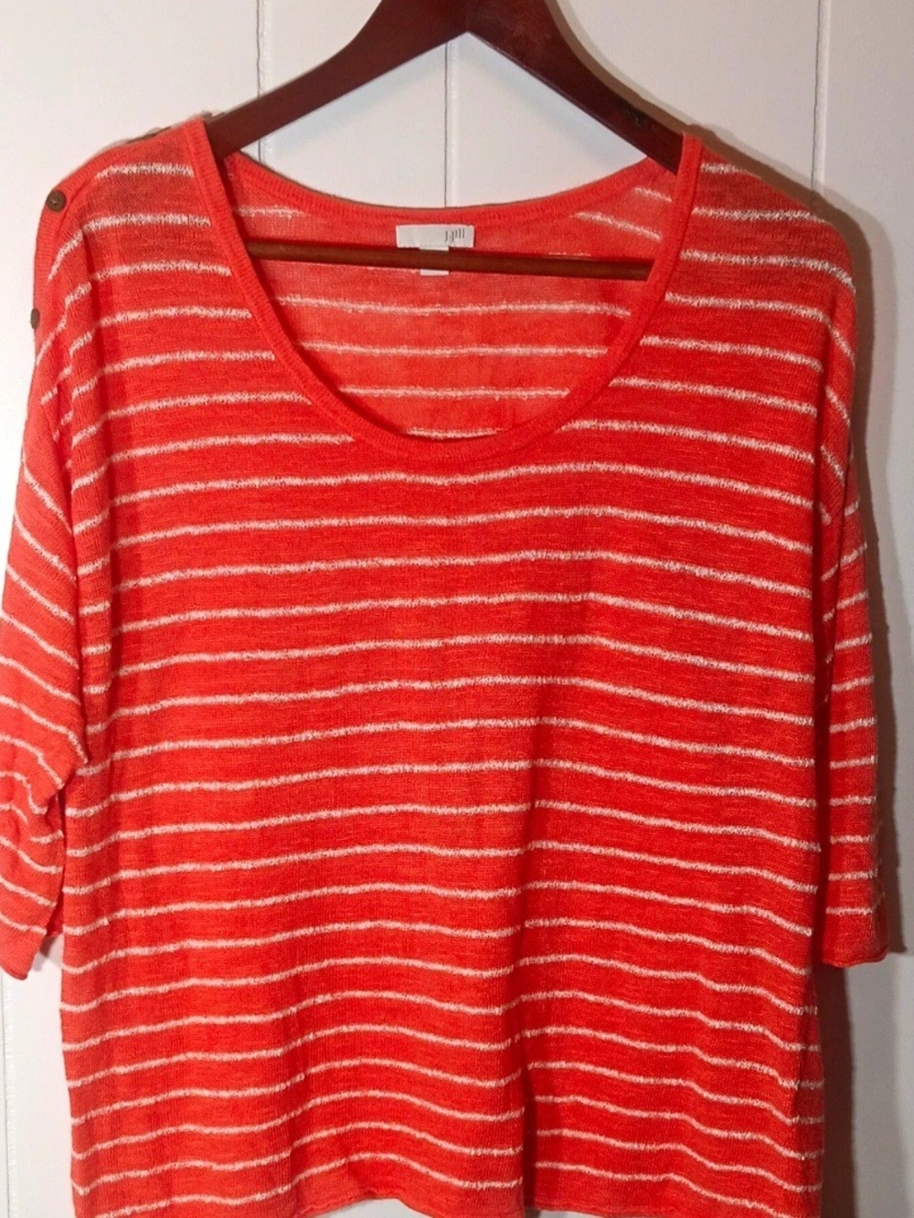 J. Jill Red and White Striped Lightweight Sweater